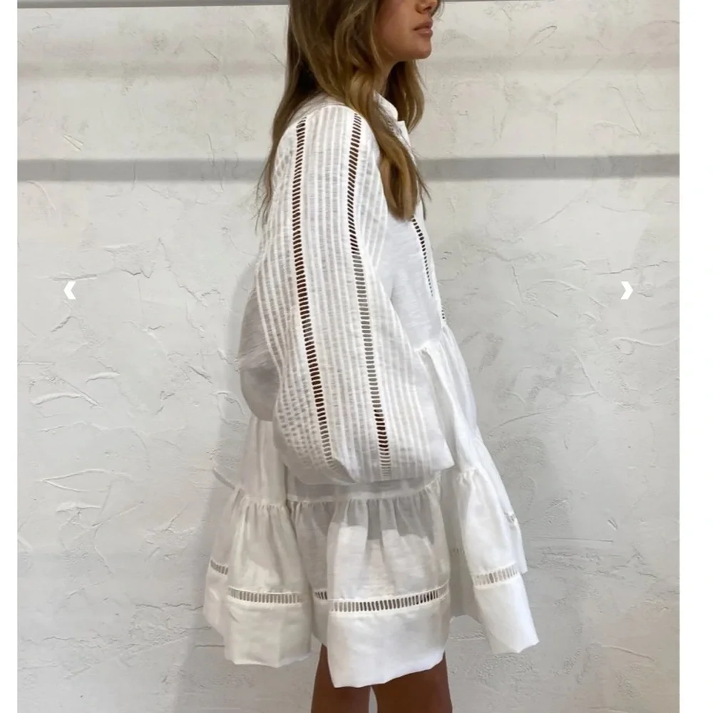 Shona Joy Joia Linen Blend Mini Dress Ivory NWT US 4 - Picture 7 of 9